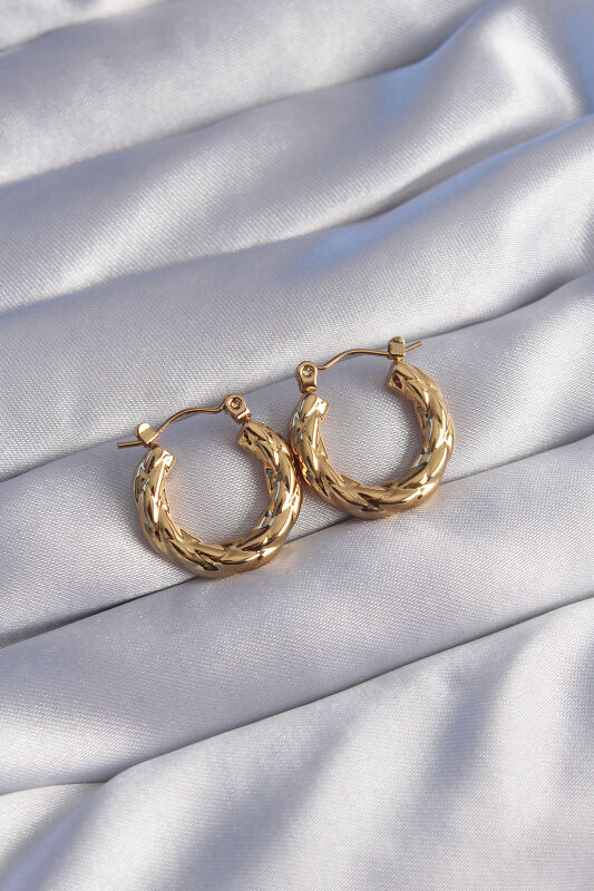 316L Çelik Gold Renk Burgu Görünüm Oval Küpe - EBJ240629W25073 - 1