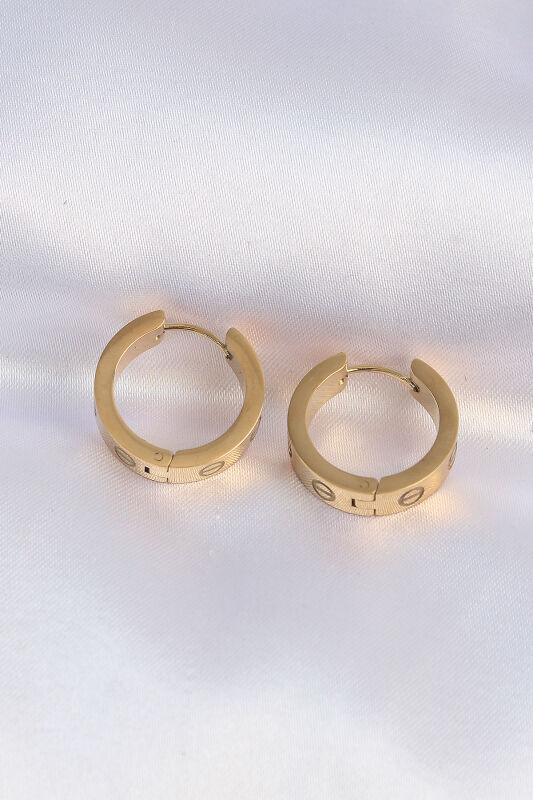 316L Çelik Gold Renk Cartier Model Halka Küpe - EBJ240613W24951 - 2