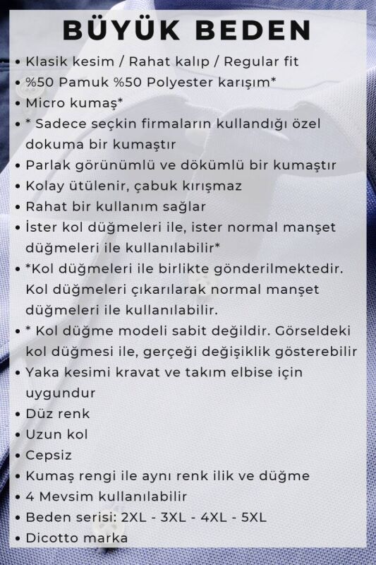 Açık Gri Büyük Beden Rahat Kesim Micro Kumaş Kol Düğmeli Regular Fit Erkek Gömlek - 190-9 - 5