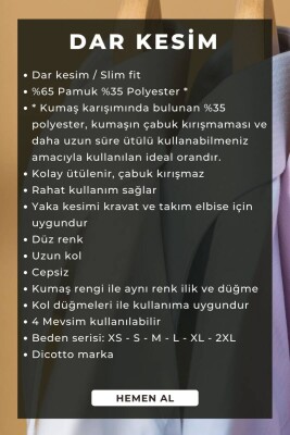 Açık Mavi Dar Kesim Slim Fit Uzun Kol Düz Renk Erkek Gömlek - 151-3 - 5