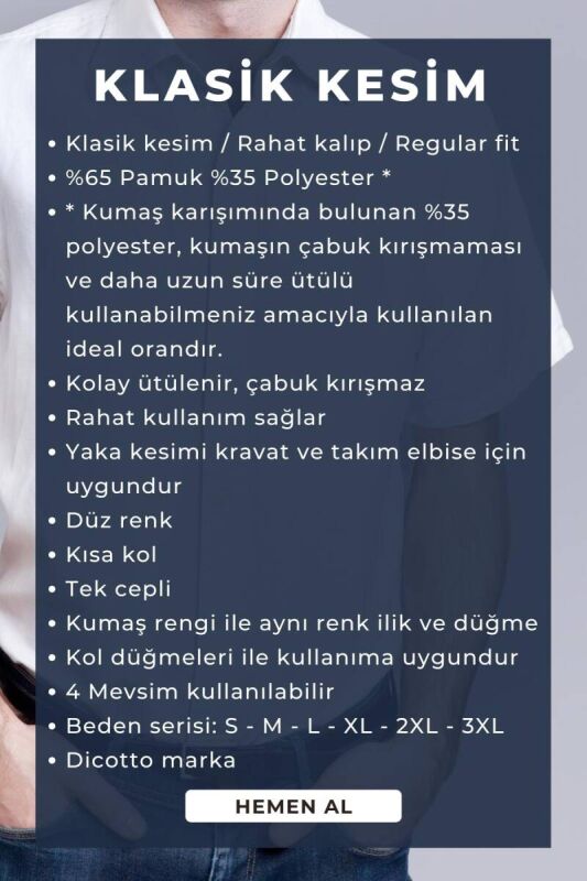 Açık Mavi Kısa Kol Rahat Kesim Cepli Regular Fit Erkek Gömlek - 500-3 - 5