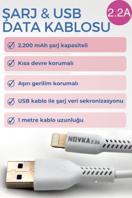 Apple Iphone Uyumlu 2.2 A Lightning & USB Data ve Şarj Kablosu 1 Metre Beyaz Tüm Modellerle Uyumlu - 4