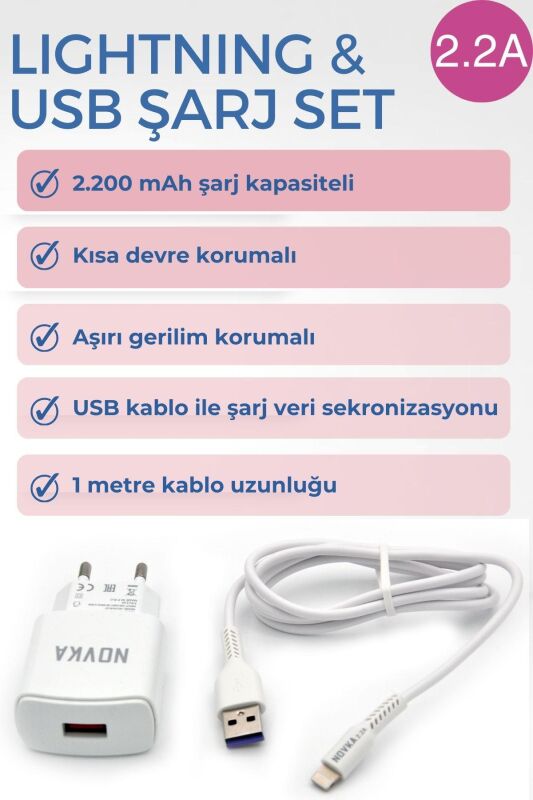 Apple Iphone Uyumlu 2.2 A Şarj Cihazı 1 Metre Beyaz Kablo + Adaptör Takım Tüm Modellerle Uyumlu - 4