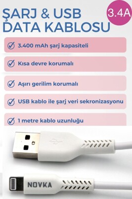 Apple Iphone Uyumlu 3.4 A Lightning & USB Data ve Şarj Kablosu 1 Metre Beyaz Tüm Modellerle Uyumlu - 4