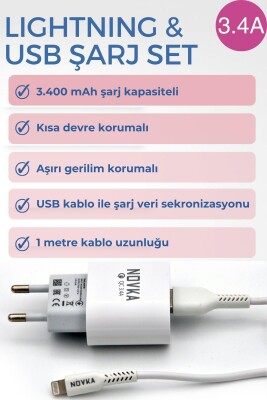 Apple Iphone Uyumlu 3.4 A Şarj Cihazı 1 Metre Beyaz Kablo + Adaptör Takım Tüm Modellerle Uyumlu - 4