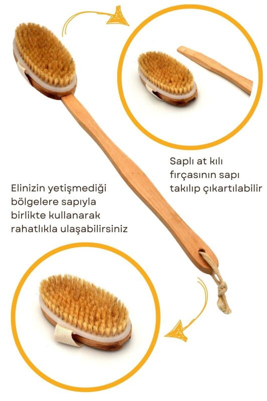 At Kılı Selülit Masaj Fırçası Çıkarılabilir Ahşap Saplı Peeling Fırça %100 Doğal - 3