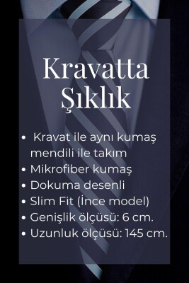 Bej Pöti Kare Desenli Kahverengi Dokuma Kumaş Mendilli Slim Fit Kravat // SDK-240108 - 4