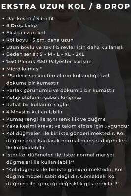 Beyaz 8 Drop Ekstra Uzun Kol Dar Kesim Micro Kumaş Kol Düğmeli Slim Fit Erkek Gömlek - 197-1 - 5