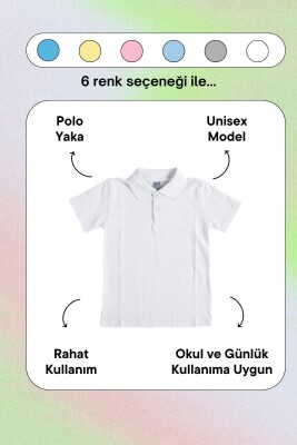 Beyaz Kısa Kol Düz Renk Yakalı 6-16 Yaş Çocuk Okul Lakos Tişört Polo Yaka T-shirt - 4