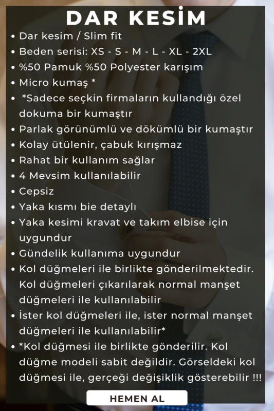 Beyaz Lacivert Bieli Yaka Dar Kesim Micro Kumaş Kol Düğmeli Slim Fit Erkek Gömlek - 200-1 - 5