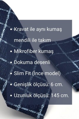 Beyaz Noktalı Puantiye Desenli Siyah Dokuma Kumaş Mendilli Slim Fit Kravat // SDK230913 - 4