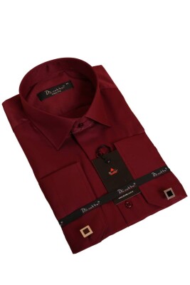 Bordo Dar Kesim Micro Kumaş Kol Düğmeli Slim Fit Erkek Gömlek - 201-13 