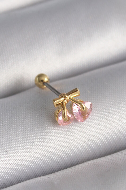 Gold Renk Pembe Zirkon Taşlı Kalp Tragus Piercing - EBJ241123W29385 - 1