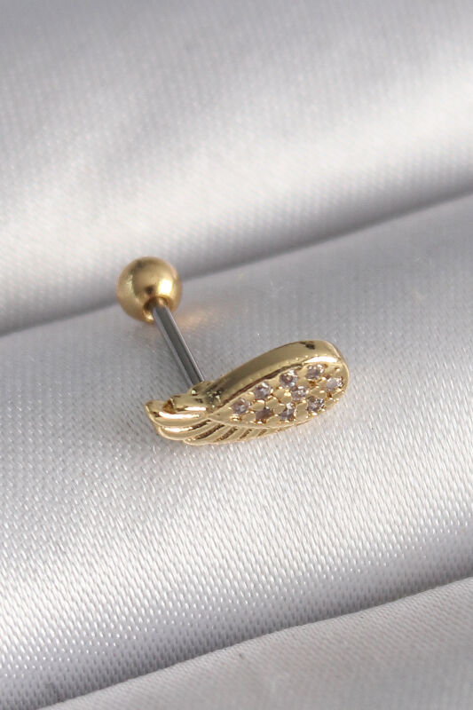 Gold Renk Zirkon Taşlı Kanat Tragus Piercing - EBJ241123W29419 - 1