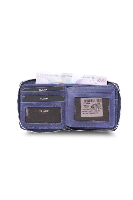 Guard Antique Navy Blue Zipper Horizontal Mini Leather Wallet - GRD2403XW22460 - 3