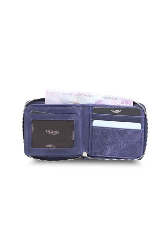 Guard Antique Navy Blue Zipper Horizontal Mini Leather Wallet - GRD2403XW22460 - 4