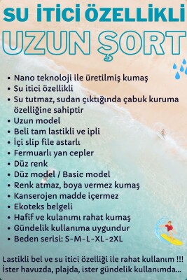 Haki Uzun Boy Basic Model Su İtici Özellikli Düz Renk Erkek Plaj Deniz Şort Mayo - 2206-Haki - 6