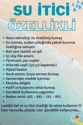 Haki Yeşil Büyük Beden Diz Altı Uzun Boy Basic Model Su İtici Özellikli Erkek Plaj Deniz Kapri Şort - 6