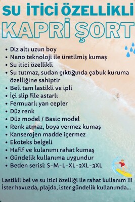 Haki Yeşil Diz Altı Uzun Boy Basic Model Su İtici Özellikli Erkek Plaj Deniz Kapri Şort - DG341-Haki - 6