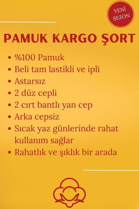 Haki Yeşil Kargo Cepli Beli Lastikli Unisex Keten Şort %100 Pamuk - 7