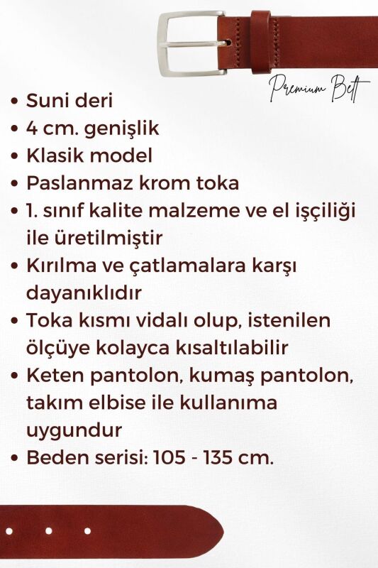 Haki Yeşil Suni Deri Dikişli 4 cm.lik Klasik Kemer - 7400-810 - 8