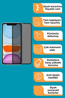 iPhone 11 Pro Max Uyumlu Tam Kaplayan Hayalet Cam Siyah Karartma Ekran Koruyucu Cam Anti-Static Özellikli Siyah Çerçeveli - 2