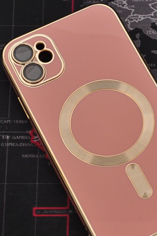 iPhone 11 Uyumlu MagSafe Özellikli Lens Korumalı Lazerli Renkli Kılıf Pudra Pembe - 2