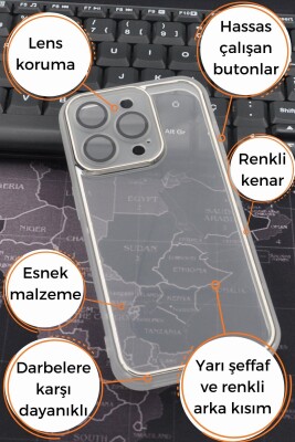 iPhone 12 Pro Max Uyumlu Gri Kenarlı Renkli Yarı Şeffaf Kapak Kılıf Kamera Lens Korumalı - 6