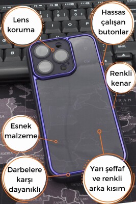 iPhone 12 Pro Max Uyumlu Mor Kenarlı Renkli Yarı Şeffaf Kapak Kılıf Kamera Lens Korumalı - 7