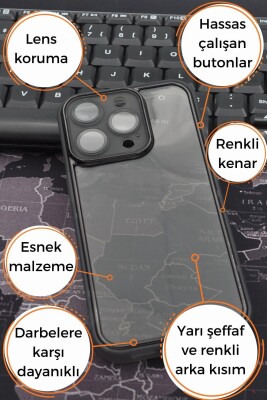 iPhone 12 Pro Max Uyumlu Siyah Kenarlı Renkli Yarı Şeffaf Kapak Kılıf Kamera Lens Korumalı - 7