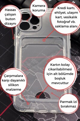 iPhone 12 Pro Uyumlu Kredi Kartlıklı Şeffaf Kılıf Kamera Korumalı - 2