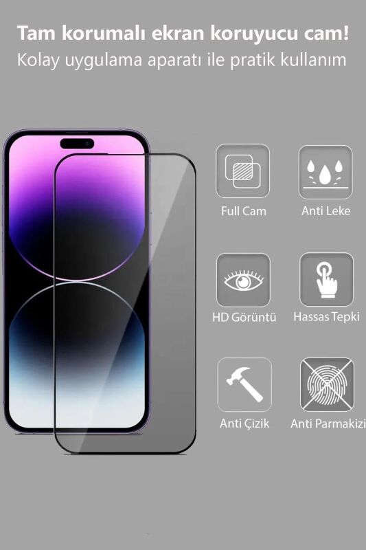 iPhone 12 Uyumlu Tam Kaplayan Siyah Çerçeveli Magic Ekran Koruyucu Cam Kolay Uygulama Aparatlı - 3