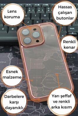 iPhone 13 Pro Max Uyumlu Pembe Kenarlı Renkli Yarı Şeffaf Kapak Kılıf Kamera Lens Korumalı - 7