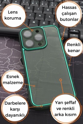 iPhone 13 Pro Max Uyumlu Yeşil Kenarlı Renkli Yarı Şeffaf Kapak Kılıf Kamera Lens Korumalı - 7