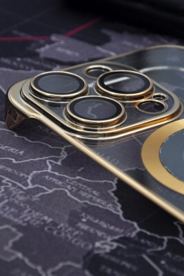 iPhone 13 Pro Uyumlu Altın Sarı Gold Renkli İnce Kenarlı Şeffaf Sert Kapak Kılıf - 2