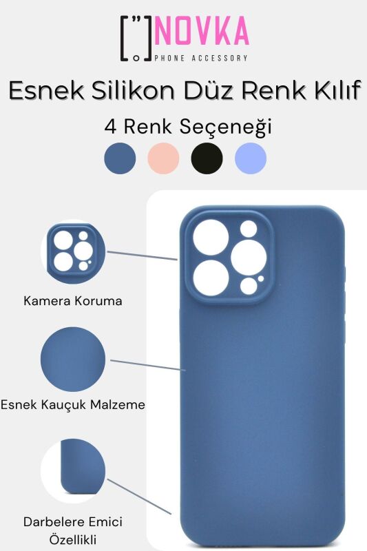 iPhone 13 Pro Uyumlu Düz Renk Esnek Yumuşak Silikon Kılıf Rubber İndigo Mavi - 5