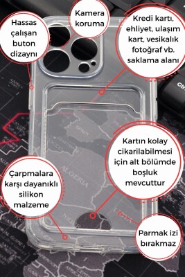 iPhone 13 Pro Uyumlu Kredi Kartlıklı Şeffaf Kılıf Kamera Korumalı - 2