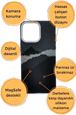 iPhone 14 Pro Max Uyumlu Dijital Desenli MagSafe Şarj Özellikli Silikon Kapak Kılıf - 6