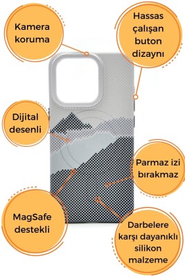 iPhone 14 Pro Max Uyumlu Dijital Desenli MagSafe Şarj Özellikli Silikon Kapak Kılıf - 6