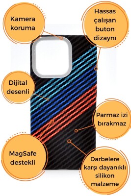 iPhone 15 Pro Max Uyumlu Dijital Desenli MagSafe Şarj Özellikli Silikon Kapak Kılıf - 6