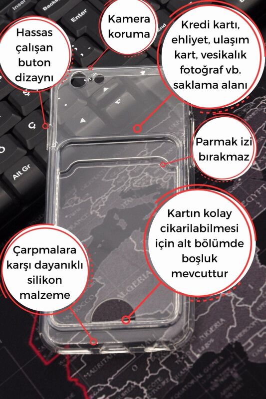 iPhone 6 Uyumlu Kredi Kartlıklı Şeffaf Kılıf Kamera Korumalı - 2