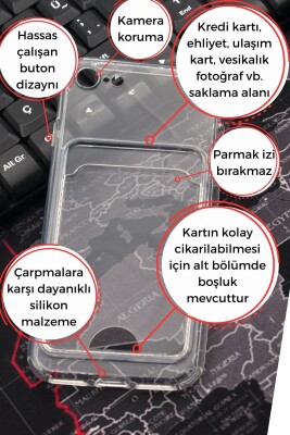 iPhone 7 / 8 Uyumlu Kredi Kartlıklı Şeffaf Kılıf Kamera Korumalı - 2