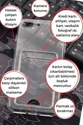 iPhone 7 Plus / 8 Plus Uyumlu Kredi Kartlıklı Şeffaf Kılıf Kamera Korumalı - 2