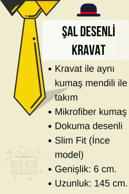 Kırmızı Şal Desenli Dokuma Kumaş Mendilli Slim Fit Kravat / SDK-230207 - 4