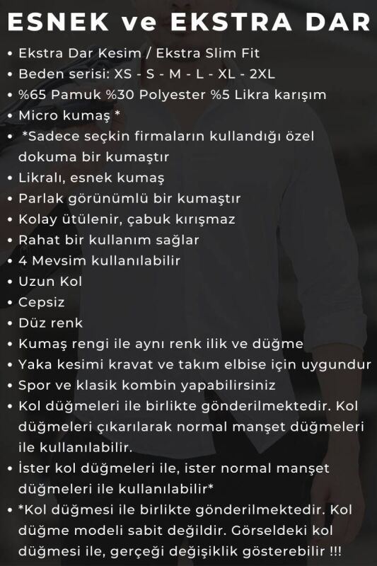 Koyu Gri Ekstra Dar Kesim Likralı Esnek Micro Kumaş Kol Düğmeli Slim Fit Erkek Gömlek - 195-7 - 5