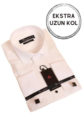 Krem Ekstra Uzun Kol 8 Drop Damatlık Ata Yaka Kol Düğmeli Slim Fit Smokin Gömlek - 014 - 3