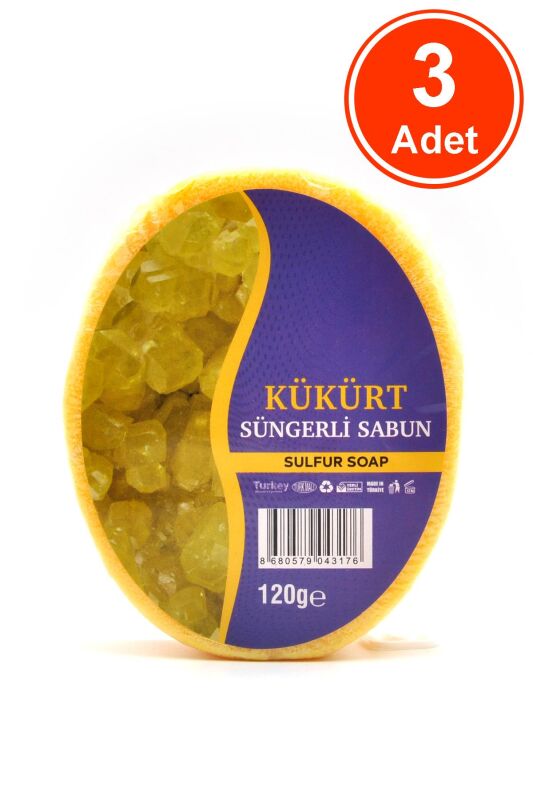 Kükürt Özlü Süngerli Sabun Banyo Duş Sabunu 120 G x 3 Adet - 1