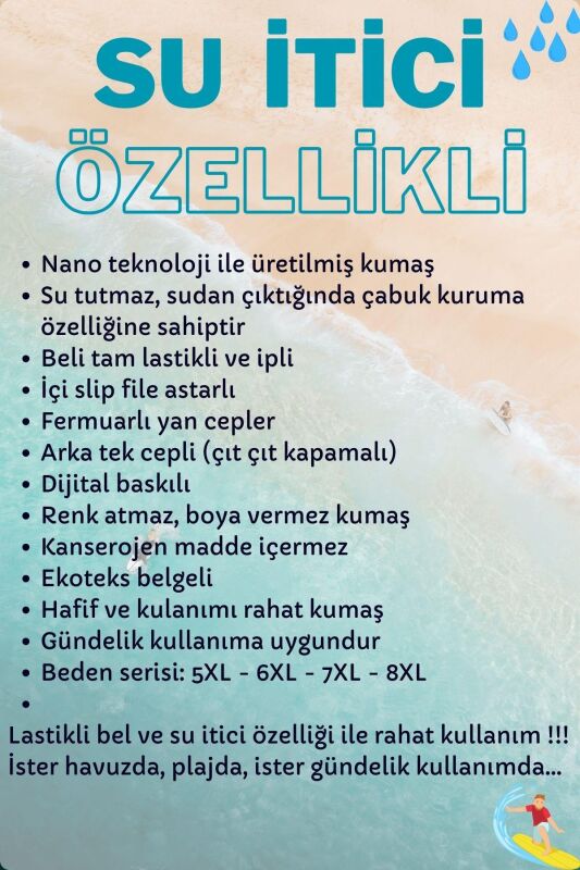 Lacivert Büyük Beden Diz Altı Uzun Model Su İtici Özellikli Erkek Plaj Deniz Kapri Şort - 6