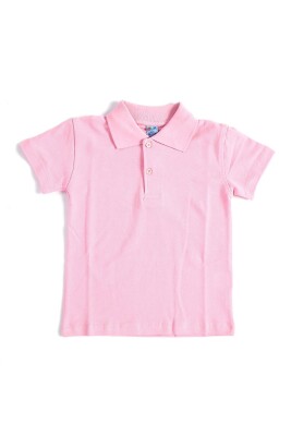 Pembe Kısa Kol Düz Renk Yakalı 6-16 Yaş Çocuk Okul Lakos Tişört Polo Yaka T-shirt - 1