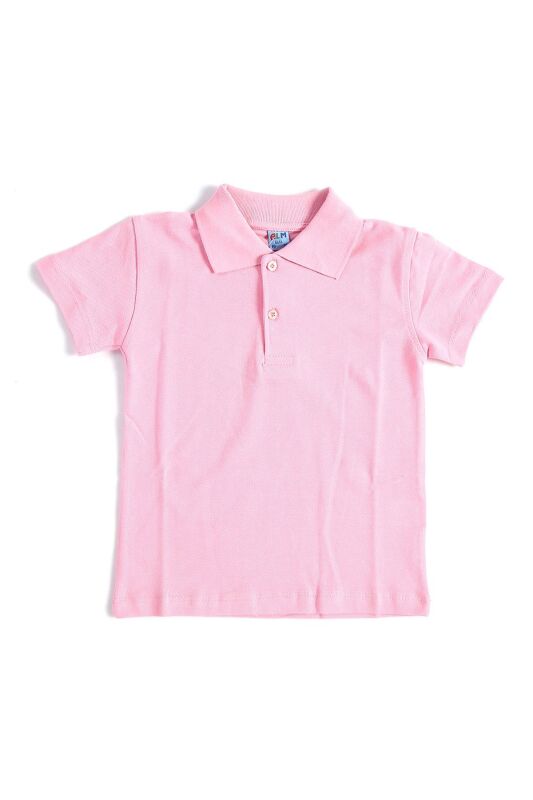 Pembe Kısa Kol Düz Renk Yakalı 6-16 Yaş Çocuk Okul Lakos Tişört Polo Yaka T-shirt - 1